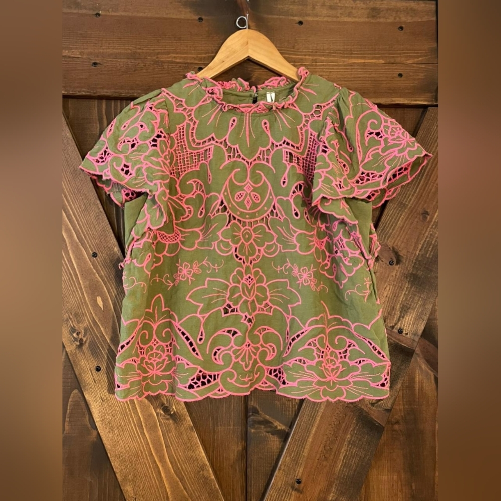 Anthropologie | The Lainie High-Neck Lace Cutwork Blouse - Picture 7 of 10